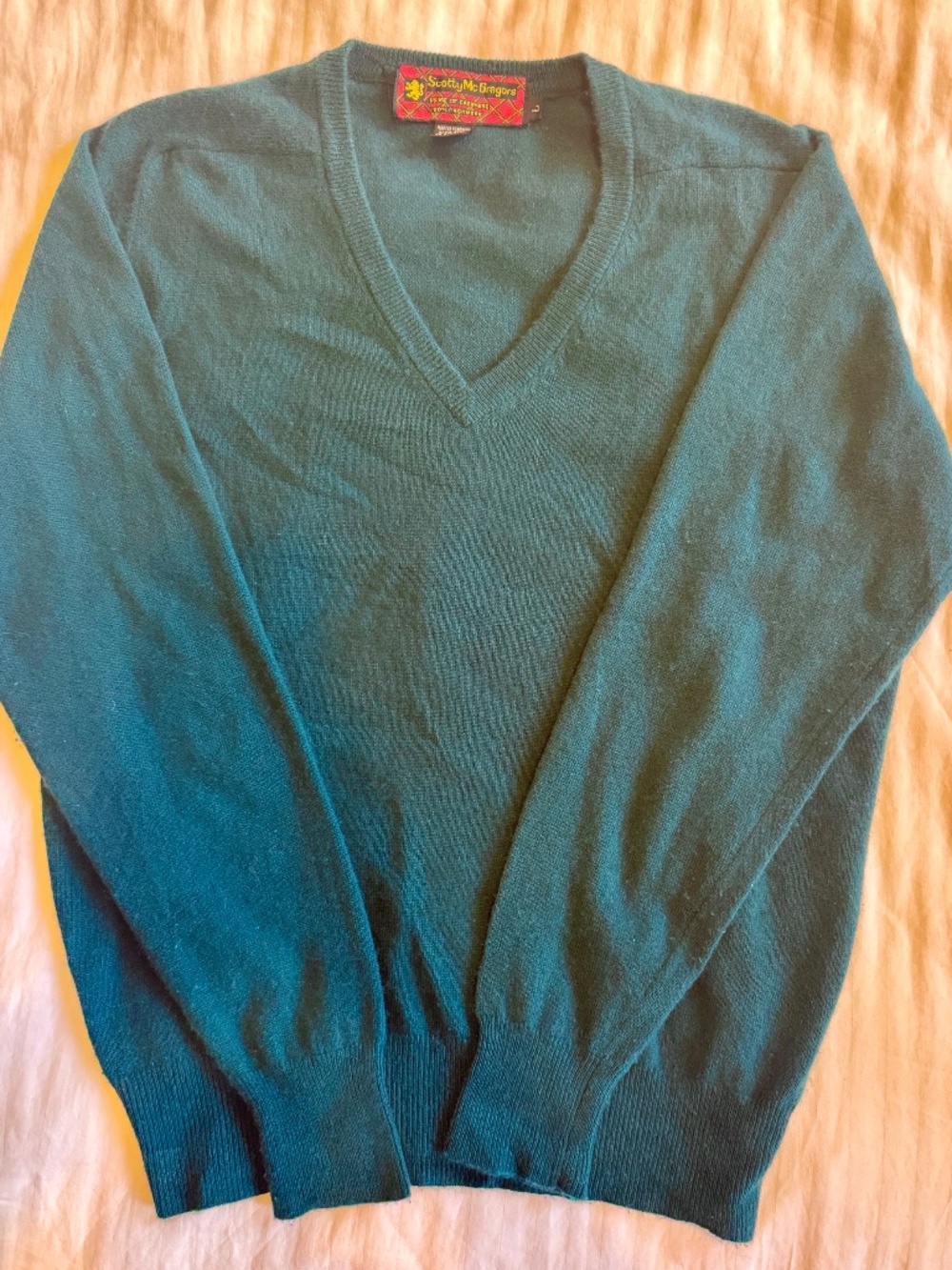 100% Cashmere Scotty McGregors House of Cashmere V-Neck Green Sweater, Size L - Picture 3 of 7